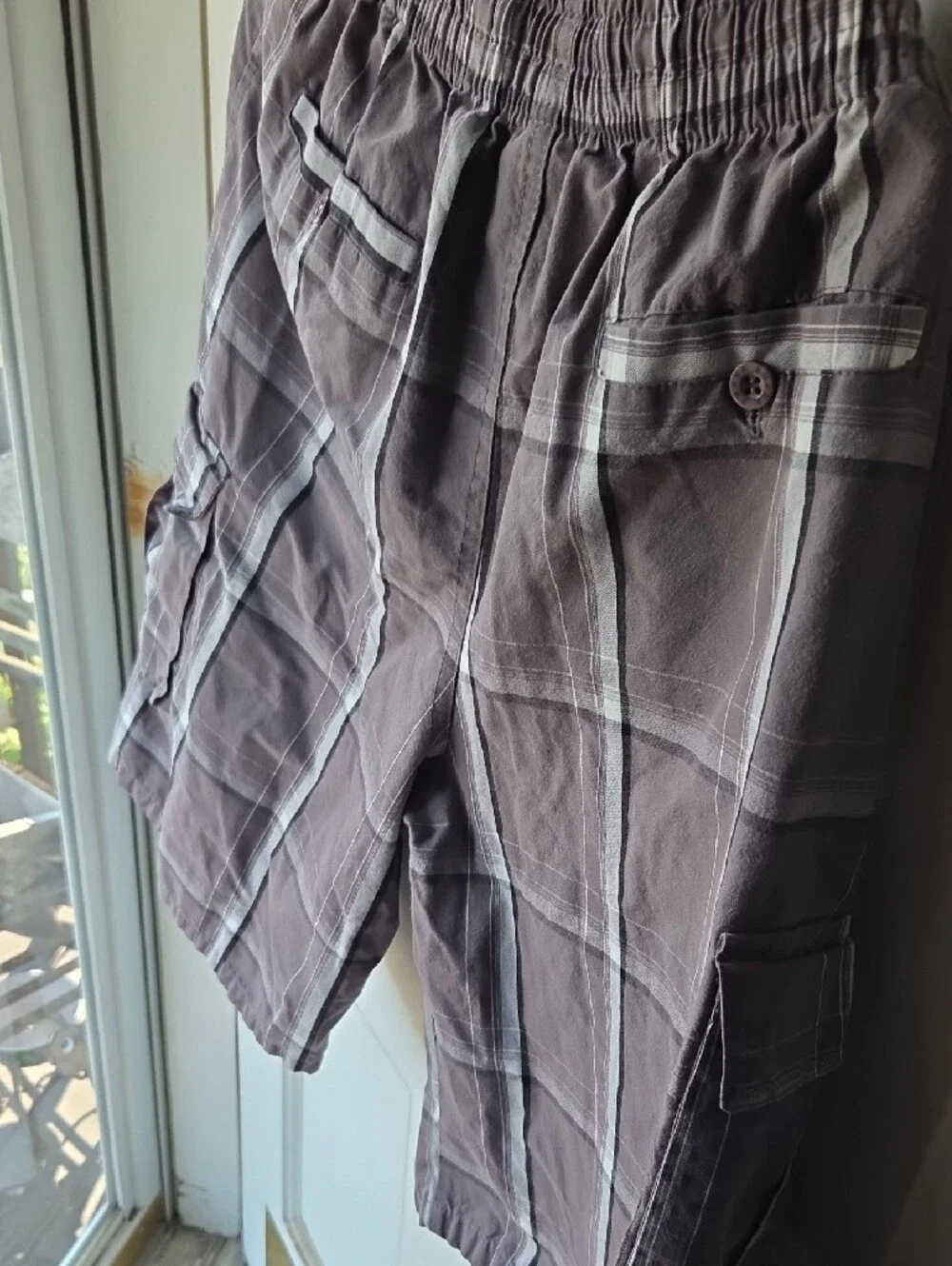 Men's Gray Plaid Cargo Shorts Shaka Y2k